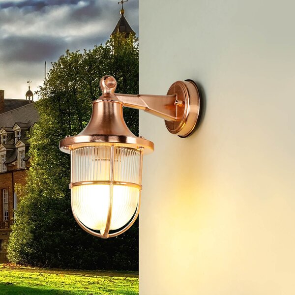 Lampada da esterno a parete in rame IP64 E27 ottone vetro massiccio marittimo luce esterna casa terrazza