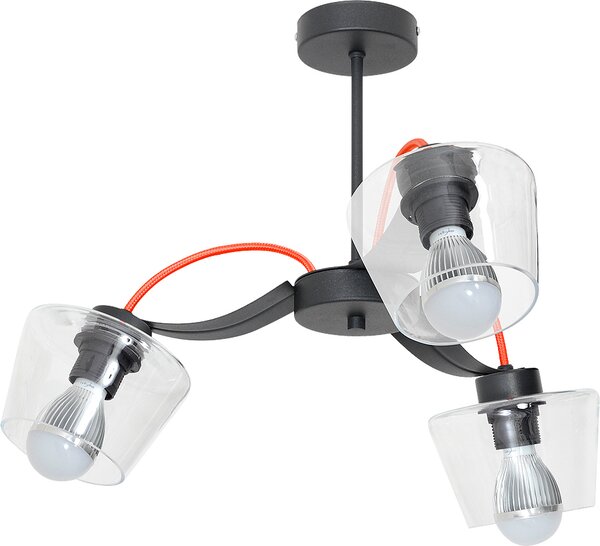 Plafoniera industriale "Edit" nero rosso vetro metallo 3 luci soffitto soggiorno corridoio