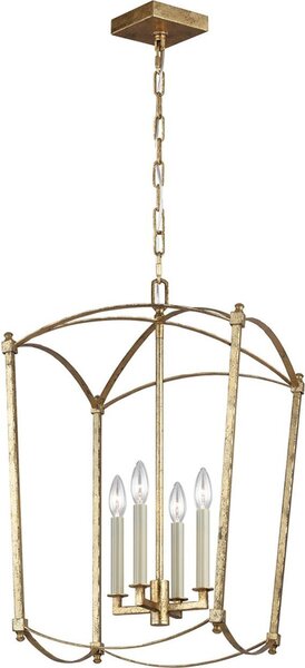Lampada a sospensione in metallo L: 34,3 cm H: max. 231,8 cm in oro antico E14 Paralume a gabbia vintage a 4 luci