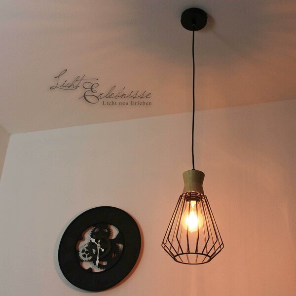 Lampada a sospensione vintage "Nora" in legno nero metallo lampada a sospensione soggiorno sala da pranzo tavolo da pranzo