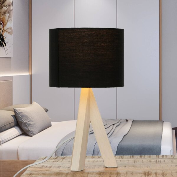 Lampada da comodino Scandinavo GING legno nero tessuto Ø17cm rotonda abbagliante lampada da tavolo camera da letto