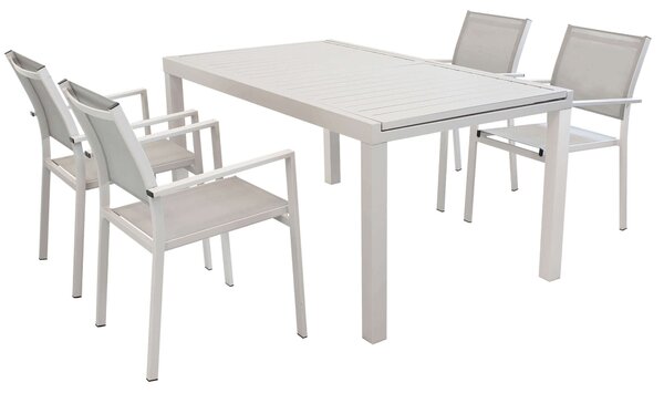 DEXTER - set tavolo in alluminio cm 160/240 x 90 x 75 h con 4 poltrone Venus