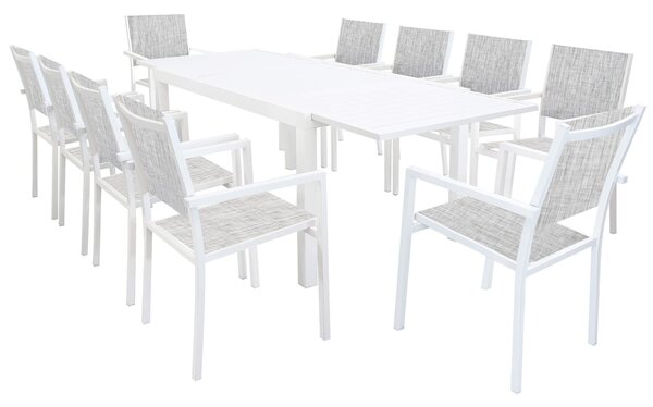 DEXTER - set tavolo in alluminio cm 160/240 x 90 x 75 h con 10 poltrone Venus