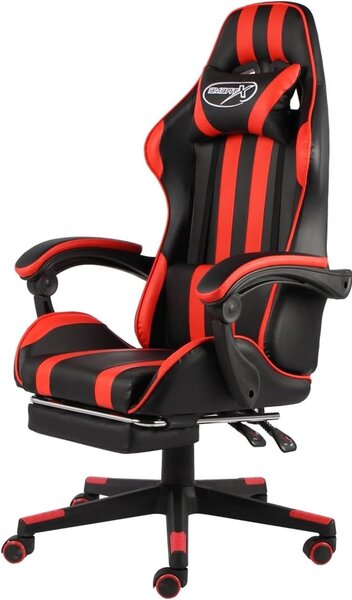 Sedia da gaming - Sedia da ufficio confortevole - Ideale per lunghe sessioni di gioco - Con poggiapiedi regolabile - Portata massima: 110 kg - Colore: nero e rosso