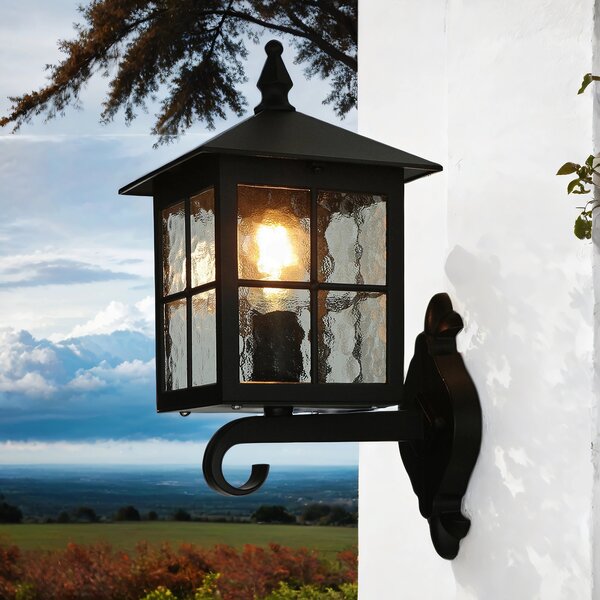 Lampada da esterno a parete IP43 nero rustico alluminio vetro H: 40 cm E27 applique luce esterna casa giardino