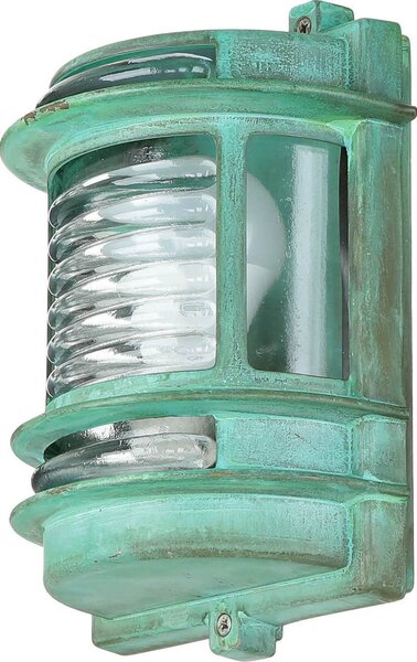 Lampada da esterno a parete verde antico IP64 in vero vetro di ottone E27 H: 22 cm lampada da parete per ingresso in giardino