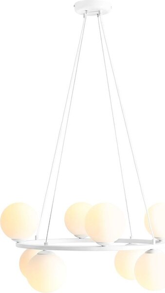 Luce a sospensione Metallo Vetro E14 L: 68 cm H: max. 110 cm Bianco Paralume sferico rotondo Luce a sospensione moderna