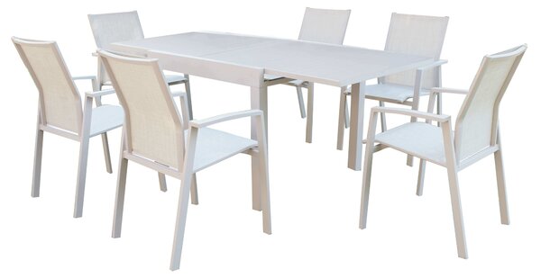 JERRI - set tavolo in alluminio cm 90/180 x 90 x 75 h con 6 poltrone Lotus