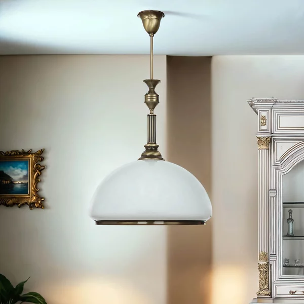 Plafoniera vetro metallo rotonda Ø 40 cm Art Nouveau in ottone bianco antico E27 lampada da soffitto cucina sala da pranzo soggiorno