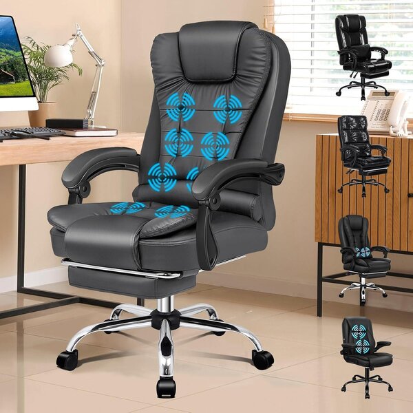 Sedia da ufficio ergonomica - Sedia da lavoro confortevole - Ideale per lunghe sessioni di lavoro - Funzione massaggio a 8 punti - Portata fino a 180 kg - Grigia