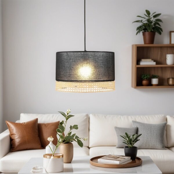 Lampada a sospensione in tessuto rattan Ø 38,5 cm nero marrone E27 moderna lampada a sospensione soggiorno sala da pranzo camera da letto