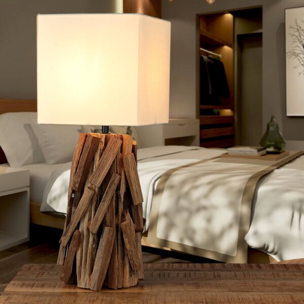 Lampada da tavolo moderna "Chai" in tessuto driftwood beige Lampada da comodino camera da letto