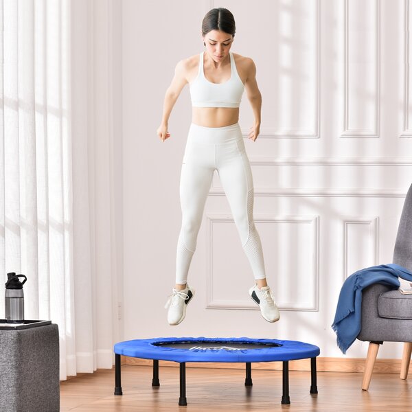 HOMCOM Trampolino Elastico per Jumping Fitness e Allenamento a Casa, Molle e Struttura in Acciaio, Φ91x22.5cm, Nero e Blu|Aosom
