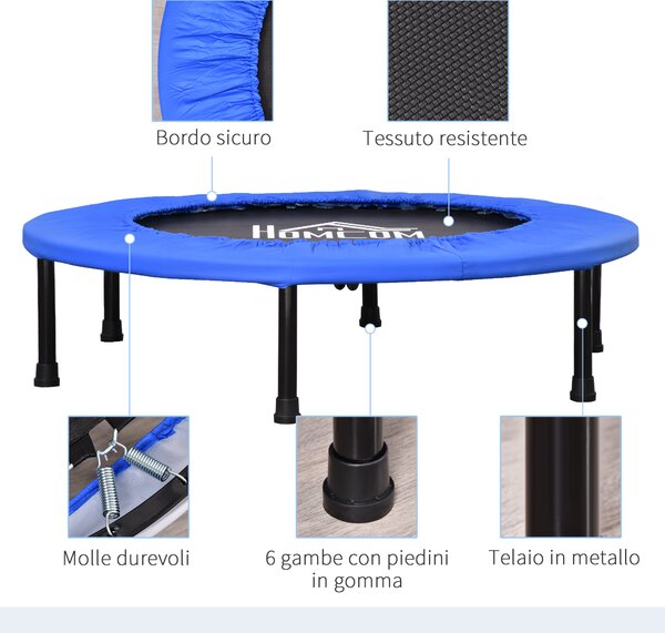 HOMCOM Trampolino Elastico per Jumping Fitness e Allenamento a Casa, Molle e Struttura in Acciaio, Φ91x22.5cm, Nero e Blu|Aosom