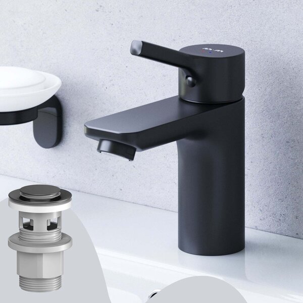 AM.PM Rubinetto da bagno con scarico a scomparsa per lavabo Rubinetto da bagno nero Rubinetto per lavabo con scarico a scomparsa Valvola in ottone da 1 1/4 di pollice Scarico