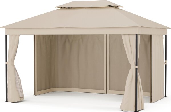 Blumfeldt Mondo Dual - Gazebo, 3x4, Doppio Tetto & Zanzariere, Telaio in Metallo Antiruggine, Tende per Privacy, Resistente Gazebo da Esterno, Facile da Montare, Beige