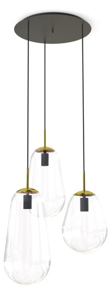 Lampada a sospensione in metallo e vetro E27 H: max. 130 cm in ottone nero Lampada a sospensione moderna a 3 luci rotonde