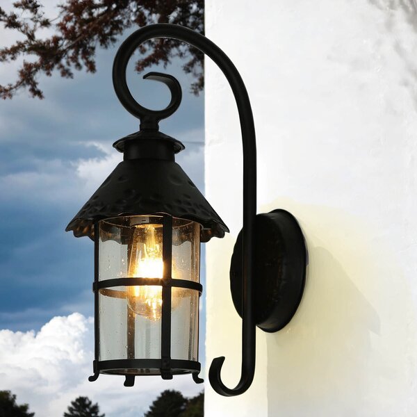 Applique da esterno casa cortile IP23 nero E27 vetro metallo rustico lampada da esterno parete