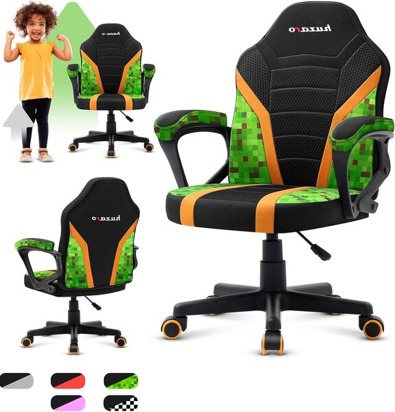 Sedia da gaming Kinder - Sedia da scrivania - Seduta confortevole - Tessuto a rete traspirante - Altezza 94 cm - Tessuto a rete Pixel