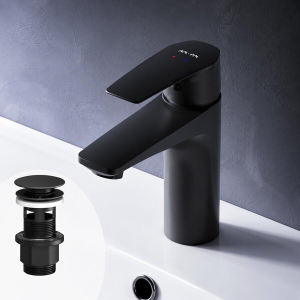 AM.PM Rubinetto da bagno con scarico a scomparsa per lavabo Rubinetto da bagno nero Rubinetto per lavabo con scarico a scomparsa Valvola in ottone da 1 1/4 di pollice Scarico
