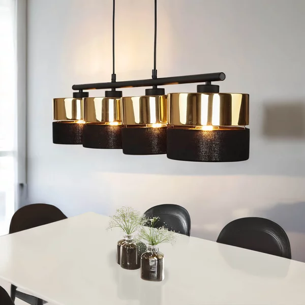 Lampada a sospensione nero oro 4 luci regolabile in metallo tessuto E27 lampada a sospensione tavolo da pranzo sala da pranzo soggiorno
