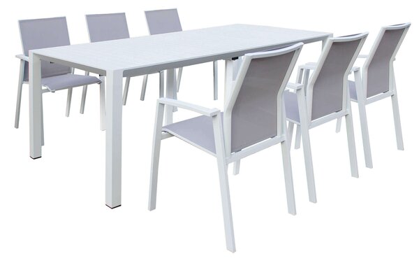 ARIZONA - set tavolo in alluminio cm 100 x 51,50/104/156/208/260 x 74 h con 6 poltrone Lotus