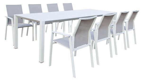 ARIZONA - set tavolo in alluminio cm 100 x 51,50/104/156/208/260 x 74 h con 8 poltrone Lotus