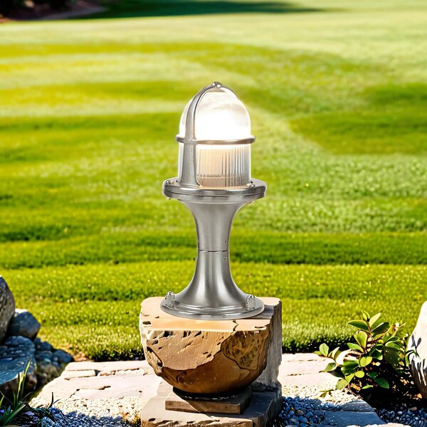 Luce da esterno Vetro scanalato in ottone 25 cm piccolo E27 IP54 inox in nichel Luce da piedistallo Luce da sentiero Lampada