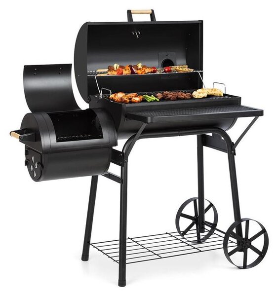 Beef Brisket barbecue con affumicatore termometro ruote coperchio nero