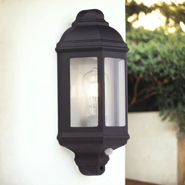 Applique da esterno in vetro alluminio rilevatore di movimento E27 IP44 H: 36 cm nero marittimo