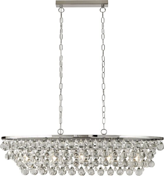 Lampada a sospensione in metallo e vetro H: max. 131 cm cromo E27 allungata classica in cristallo
