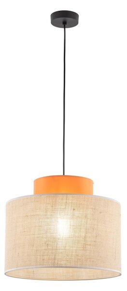 Lampada a sospensione in tessuto metallo E27 Ø 38 cm H: max. 170 cm nero natura arancio rotondo retrò