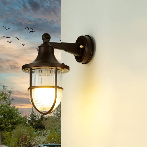 Lampada da parete per esterni marrone ruggine antico IP64 E27 vetro ottone marittimo Lampada da parete per esterni HausGarten