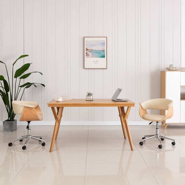 VidaXL Sedia da ufficio girevole color crema in legno curvato e Pelle finta