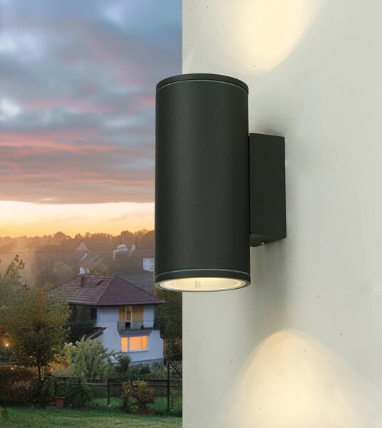 Up Down luce da esterno antracite IP54 angolare H: 30 cm 2x E27 resistente alle intemperie illuminazione indiretta lampada da parete facciata faretto casa balcone