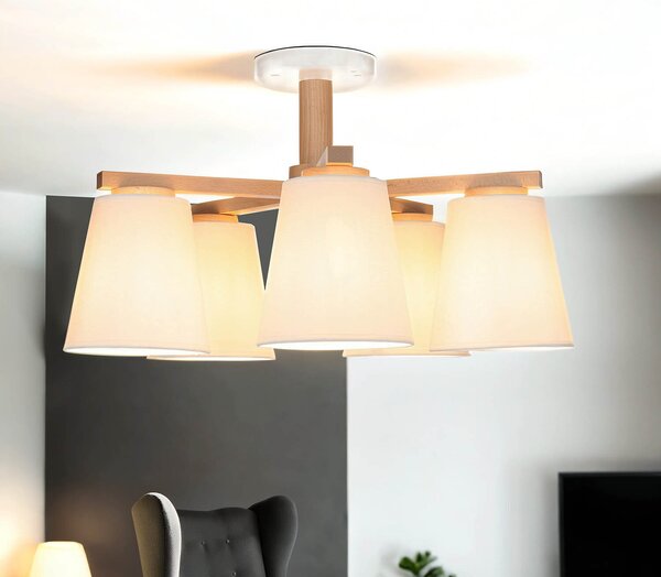 Plafoniera in tessuto bianco legno 3x E27 Design scandinavo soggiorno corridoio lampada a soffitto MAIDEL