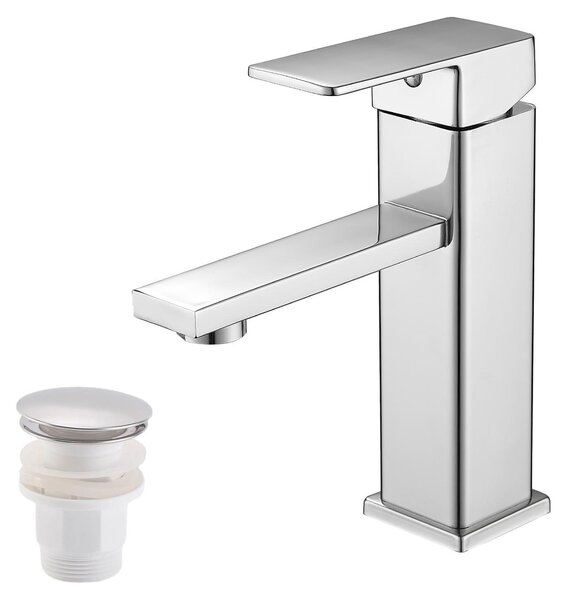 Rubinetto per lavabo - Miscelatore monocomando - Acciaio inossidabile, cromato - Completo di gruppo di scarico