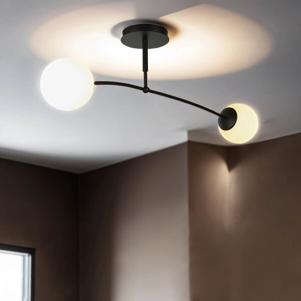 Lampada da soffitto bianco nero 92 cm di lunghezza paralume a globo vetro metallo 2x E14 plafoniera sala da pranzo soggiorno