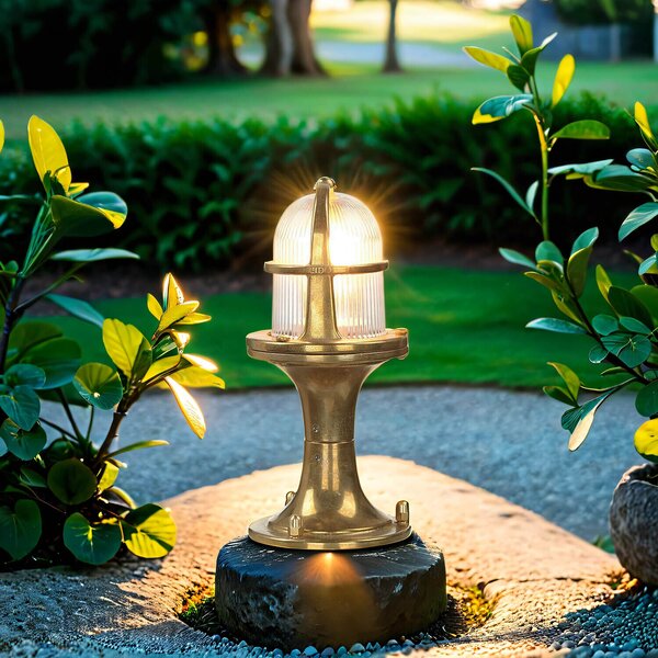 Lampada da piedistallo marittima in ottone con vetro scanalato da 25 cm per esterno Lampade da esterno antiche per terrazza e giardino