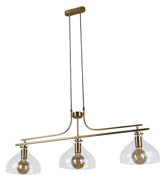 Lampada a sospensione in metallo con vetro E27 H: max. 120 cm in ottone a 3 luci dal design vintage allungato