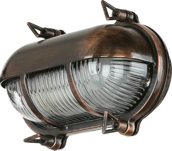 Luce da esterno ottone vetro scanalato L: 21 cm in rame anticato IP64 E27 lampada da nave lampada da parete