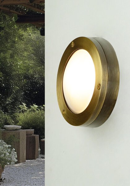 Lampada da parete per esterni IP64 GX53 Ø 14 cm vetro vero ottone luce esterna marittima parete giardino casa