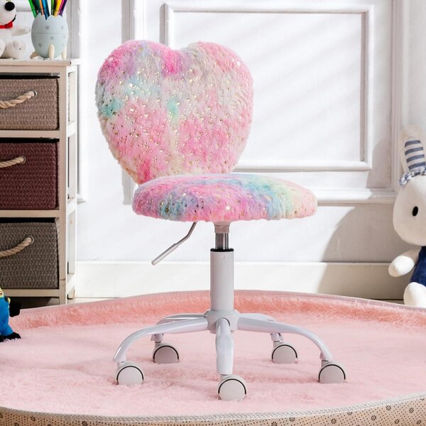 Sedia da scrivania per bambini - Sedia per lo studio - Comfortevole per studiare - Rivestimento morbido effetto pelliccia - 48 x 48 x 80 cm - Rosa