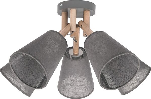Lampada da soffitto grigio tessuto legno 5 fiamme Scandinavo E27 plafoniera soggiorno