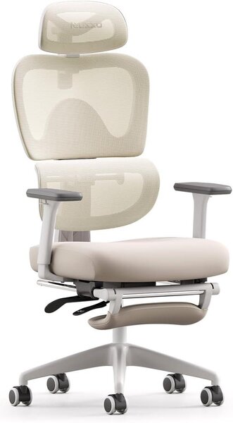 Sedia da ufficio ergonomica - Sedia confortevole - Ideale per il lavoro da casa - Supporto lombare regolabile - Altezza 134 cm - Colore beige