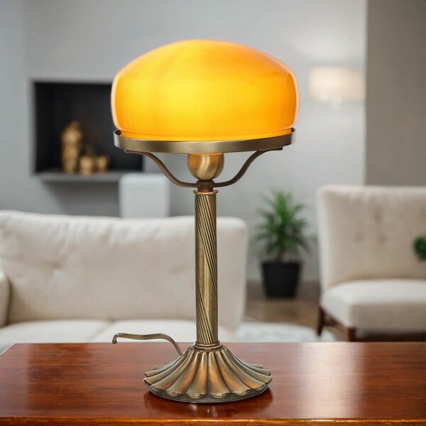 Lampada da tavolo esclusiva Lampada a fungo base in ottone vetro arancione bronzato E27 fino a 60W Lampada da tavolo in stile banker Lampada a fungo Art Nouveau Lampada da tavolo Pils