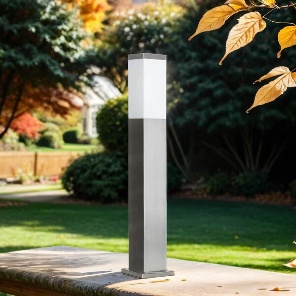 Luce da sentiero in acciaio inox 65 cm di altezza Moderna bitta luminosa quadrata in argento per E27 lampada da terra giardino esterno luce da esterno sentiero