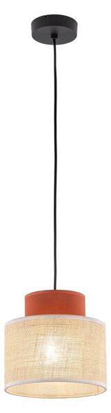 Lampada a sospensione in tessuto metallo E27 rotonda D: 20 cm H: max. 165 cm nero naturale rosso mattone design retrò luce a sospensione