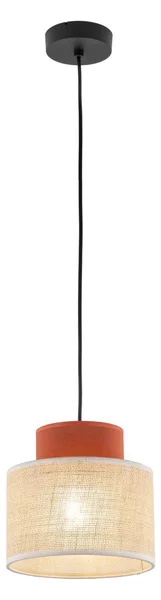 Lampada a sospensione in tessuto metallo E27 rotonda D: 20 cm H: max. 165 cm nero naturale rosso mattone design retrò luce a sospensione