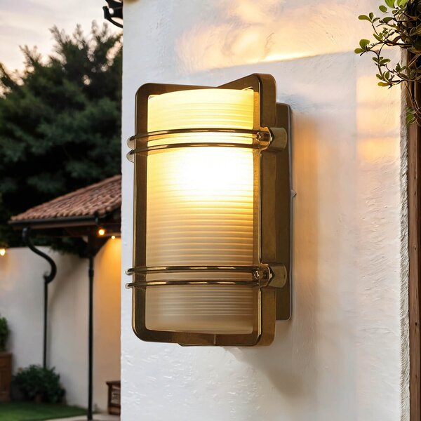 Applique da esterno in vetro vero ottone IP54 marittimo angolare TOMASO lampada antica art nouveau casa porta d'ingresso